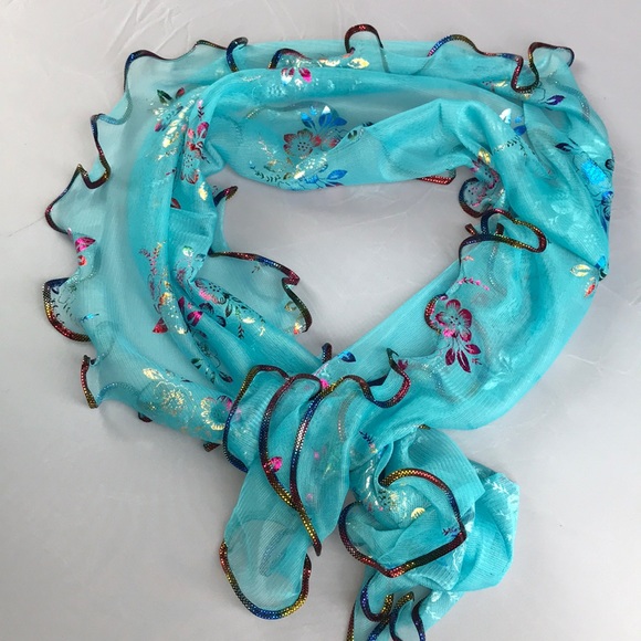 New! Floral Metallic Chiffon Scarf - Picture 5 of 9